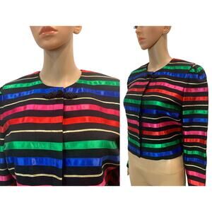 90s Jacqueline Ferrar Multicolor RIBBON Striped Crop Jacket | 8P SMALL